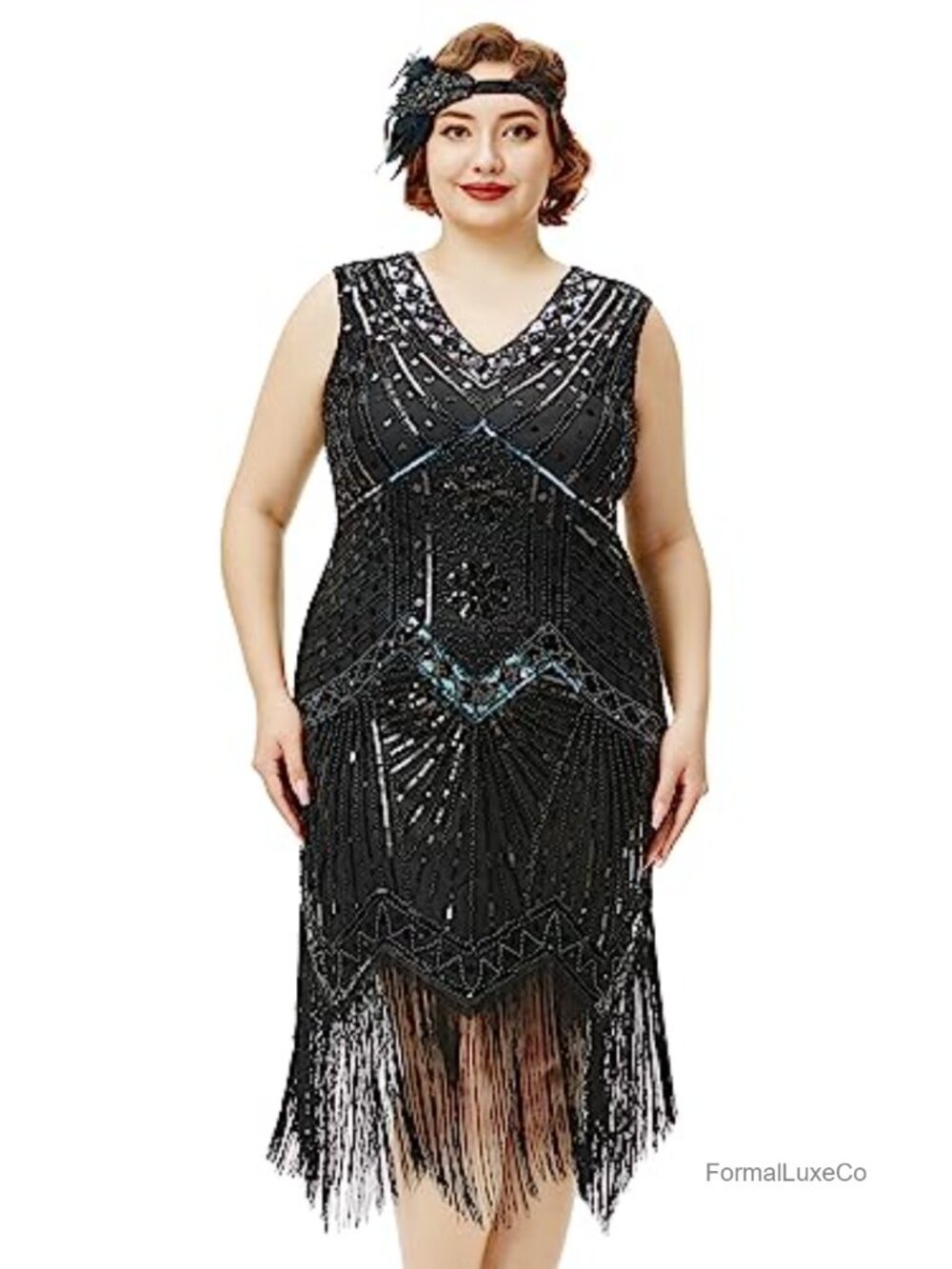 Plus Size Fringe Sequin Flapper Dress 1920s Cocktail Costume